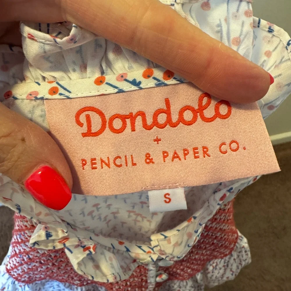 Dondolo Pencil & Paper Co Red White Floral Maxi Dress Peasant Puff Sleeve S $225 - Picture 6 of 10